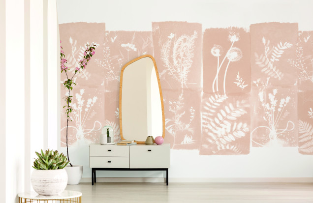 Tapet Floral - Cyanotype Fleurs des Champs, Beige Solaire