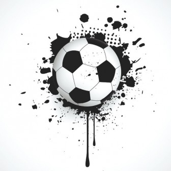 Tapet cu design modern cu un balon de fotbal care iese printr-un perete cu o explozie de vopsea neagră.