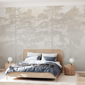 Tapet minimalist cu un design ce prezintă o pădure liniștită cu o nuanță de bej caldă