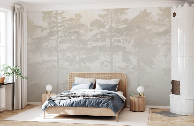 Fototapet Misty Pine Forest, Beige, Photowall