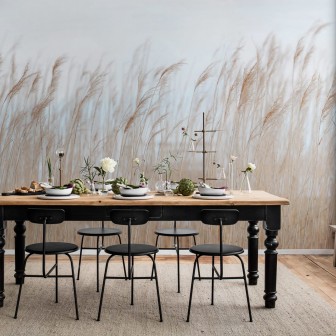 Tapet cu aspect natural, Swaying Reed, cu papură în mișcare. Design modern și elegant.