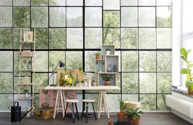 Tapet decorativ cu fereastră spre natură | Design Interior