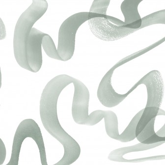 Wallpaper Waves, Green, cu design abstract minimalist, în nuanțe de verde deschis, prezentat într-un dormitor