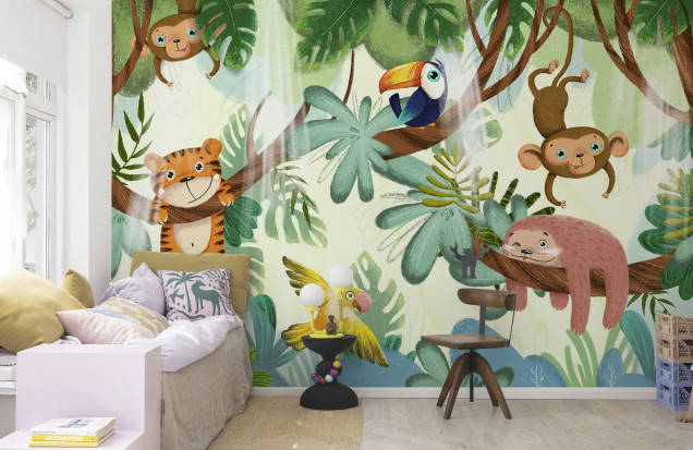 Fototapet Jungle Buddies, Green, Rebel Walls