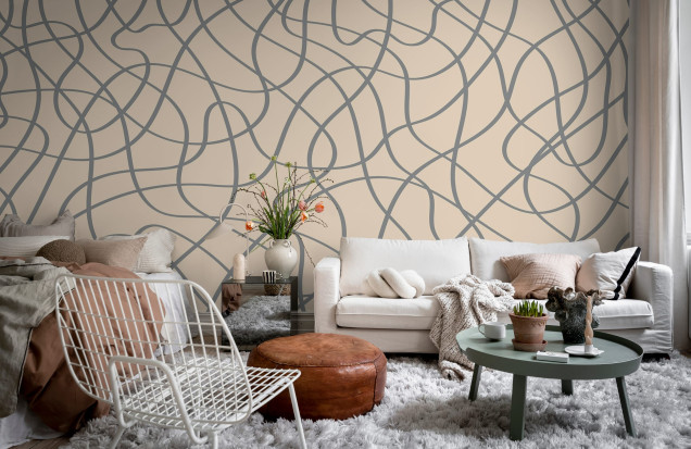 Fototapet Doodle Lines, Beige, Rebel Walls