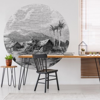 Wallpaper rotund cu peisaj din Guadeloupe, în stil vintage, cu un diametru de 190 cm