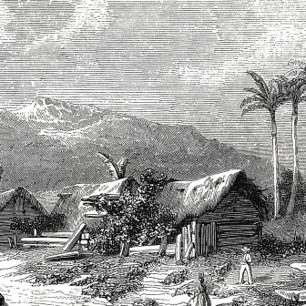 Wallpaper rotund cu peisaj din Guadeloupe, în stil vintage, cu un diametru de 190 cm