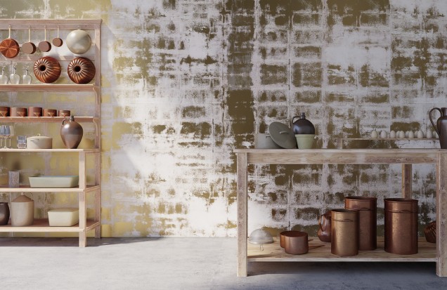 Tapet cu aspect de beton Concrete Surfaces CS1.06, Stannic Gold - YO2 design