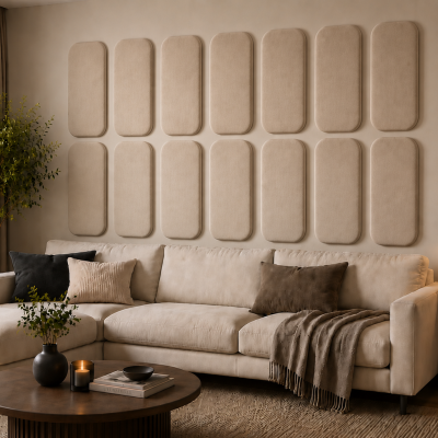 Panou tapițat Cvadrat, crem, Simply Wall Panels