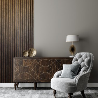 Riflaj decorativ 3D cu aspect de nuc într-un living elegant