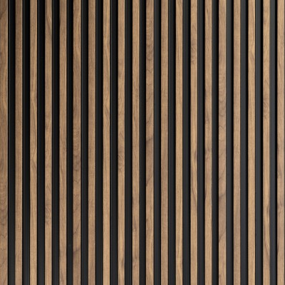 Panou decorativ riflat 3D stejar craft într-un living modern