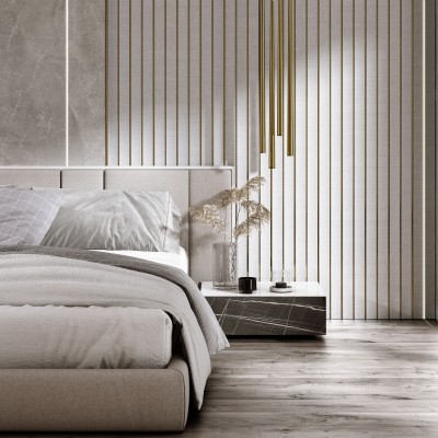 Tapet 3D alb cu linii aurii, design modern, living
