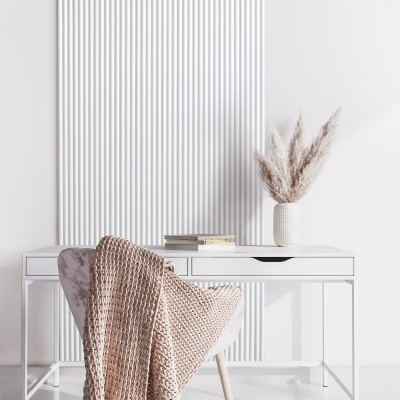 Tapet 3D cu aspect riflat, alb, cu design modern minimalist, ideal pentru decorarea unui birou