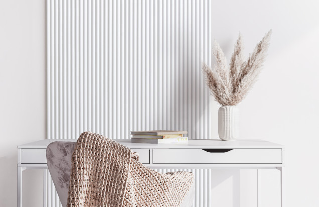 Tapet 3D cu aspect riflaj "Luna" - Alb, Design Modern Minimalist