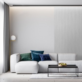 Panou decorativ riflat 3D gri într-un living modern