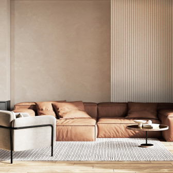 Panou decorativ riflat Ivory Cream aplicat pe un perete într-un living modern