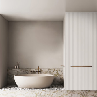 Panou decorativ riflat Natural Light într-o baie modernă