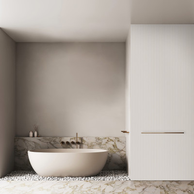 Panou decorativ riflat Natural Light într-o baie modernă