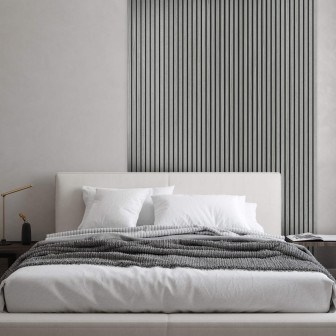 Riflaj decorativ MDF gri fonoabsorbant într-un dormitor modern