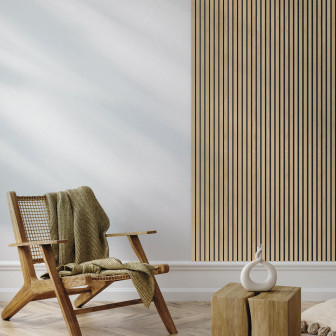 Panou decorativ riflat din MDF, stejar deschis, într-un interior modern