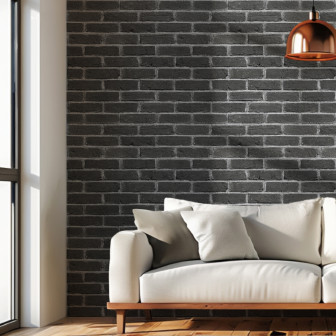 Panou decorativ cărămidă aparentă neagră într-un living modern