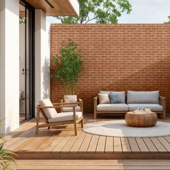 Panou decorativ cu aspect de cărămidă aparentă într-un decor exterior modern