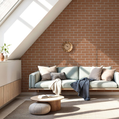 Panouri decorative cărămidă aparentă caramel într-un living modern