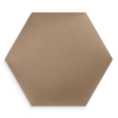 Panou tapițat hexagonal catifelat bej într-un dormitor modern