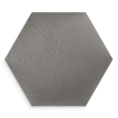 Panou tapițat hexagonal catifelat, gri deschis, într-o cameră de joacă.