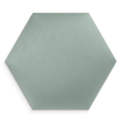 Panou tapițat hexagonal catifelat, verde deschis, într-un living modern