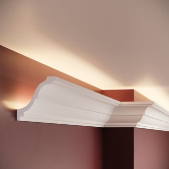 Cornișă decorativă din poliuretan montată la tavan