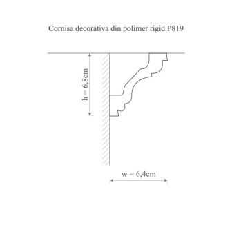 Cornișă decorativă din poliuretan alb montată la intersecția dintre perete și tavan.