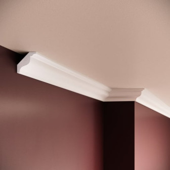 Cornișă decorativă din poliuretan montată la îmbinarea dintre tavan și perete