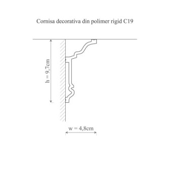 Cornișă decorativă din polimer rigid montată la intersecția dintre perete și tavan