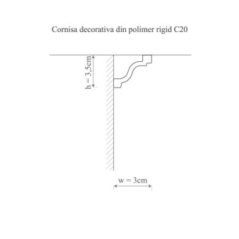 Cornișă decorativă din polimer rigid montată între tavan și perete