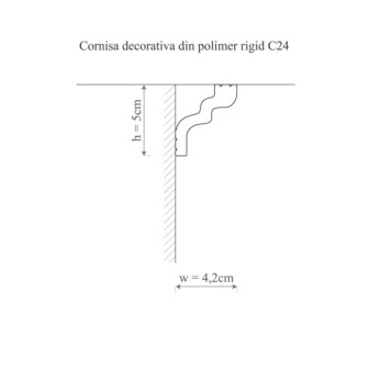Cornisa decorativa alba montata la imbinarea perete-tavan.