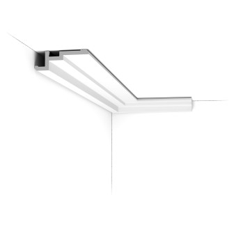 Cornișă decorativă tavan din duropolimer alb cu design U-Steps