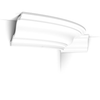 Cornișă flexibilă de tavan albă, montată într-un colț.