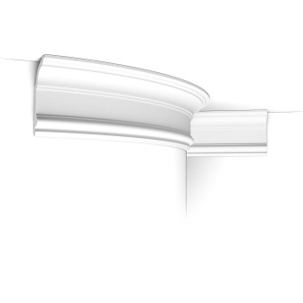 Cornișă flexibilă de tavan albă montată pe un perete albastru