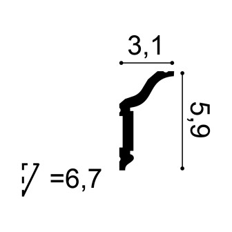 Cornișă decorativă albă aplicată pe perete