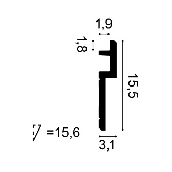 Profil decorativ modern alb, 200 x 15.5 x 3.3 cm