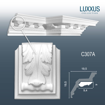 Profil decorativ alb cu model floral detaliat
