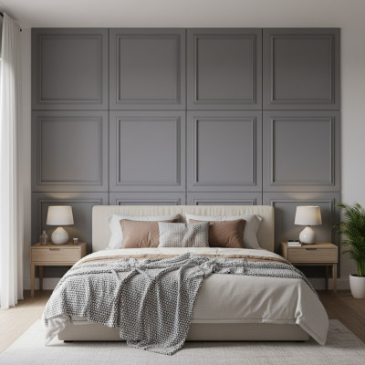 Panou decorativ MDF gri mat cu model clasic cu rama interioara.