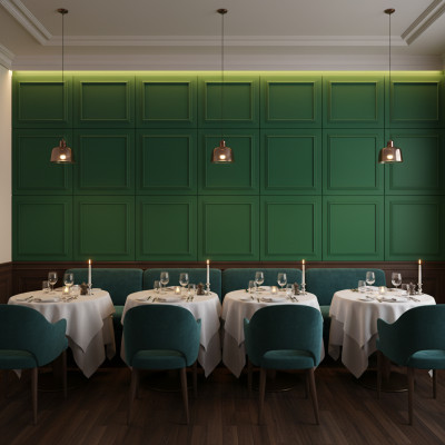 Panou decorativ MDF verde smarald, finisaj mat, cu design cu cadru.