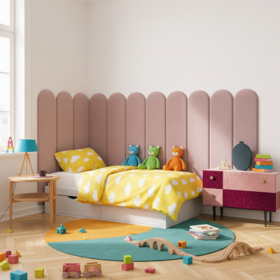 Panouri decorative tapițate roz în living modern