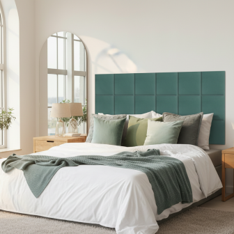 Panou tapițat catifelat verde marin pentru dormitor