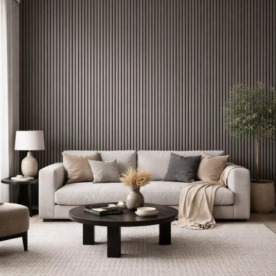 Panou acustic riflat Black Apricot montat pe perete