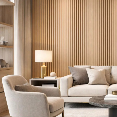 Panou acustic riflat Oak montat pe perete