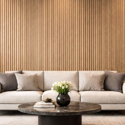 Panou acustic riflat Black Walnut montat pe perete