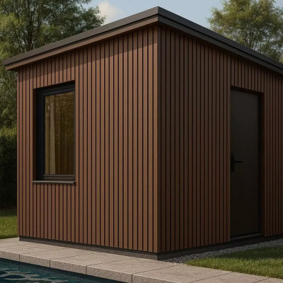 Panou riflat de exterior Light Coffee montat pe fațadă